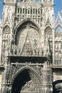 The facade of the cathedral in Rouen, France.