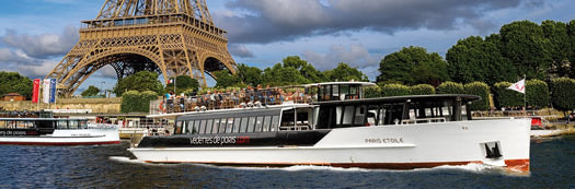 A Vedettes de Paris boat on the Seine river in Paris.