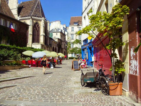 A cobblestone street near Sacre Coeur in Paris, France.