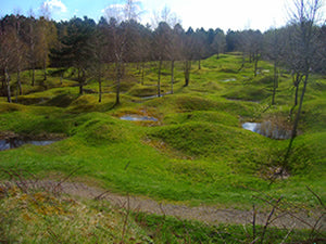 The remnants of the trenches at the Verdun Battlefield as it looks today.