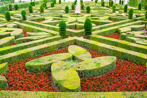 The gardens on the grounds of Villandry castle in the Loire Valley..