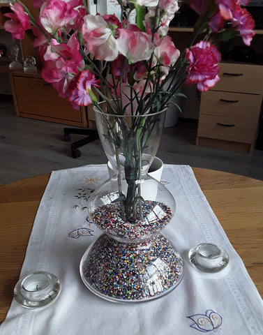 use leftover diamond beads to customize vase