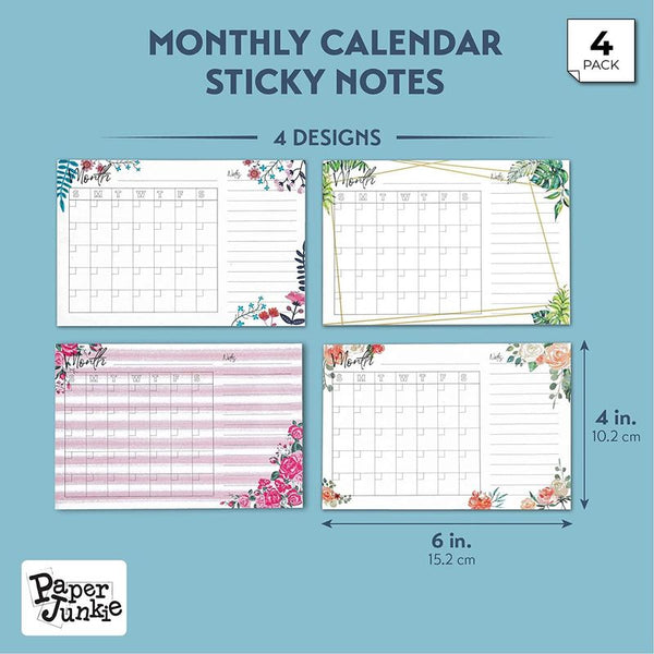 4 Pack to Do List Calendar Sticky Notes, Monthly Planner (Watercolor F