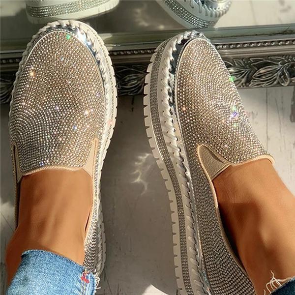Dazoey Fashion Rhinestone Slip-on Loafers