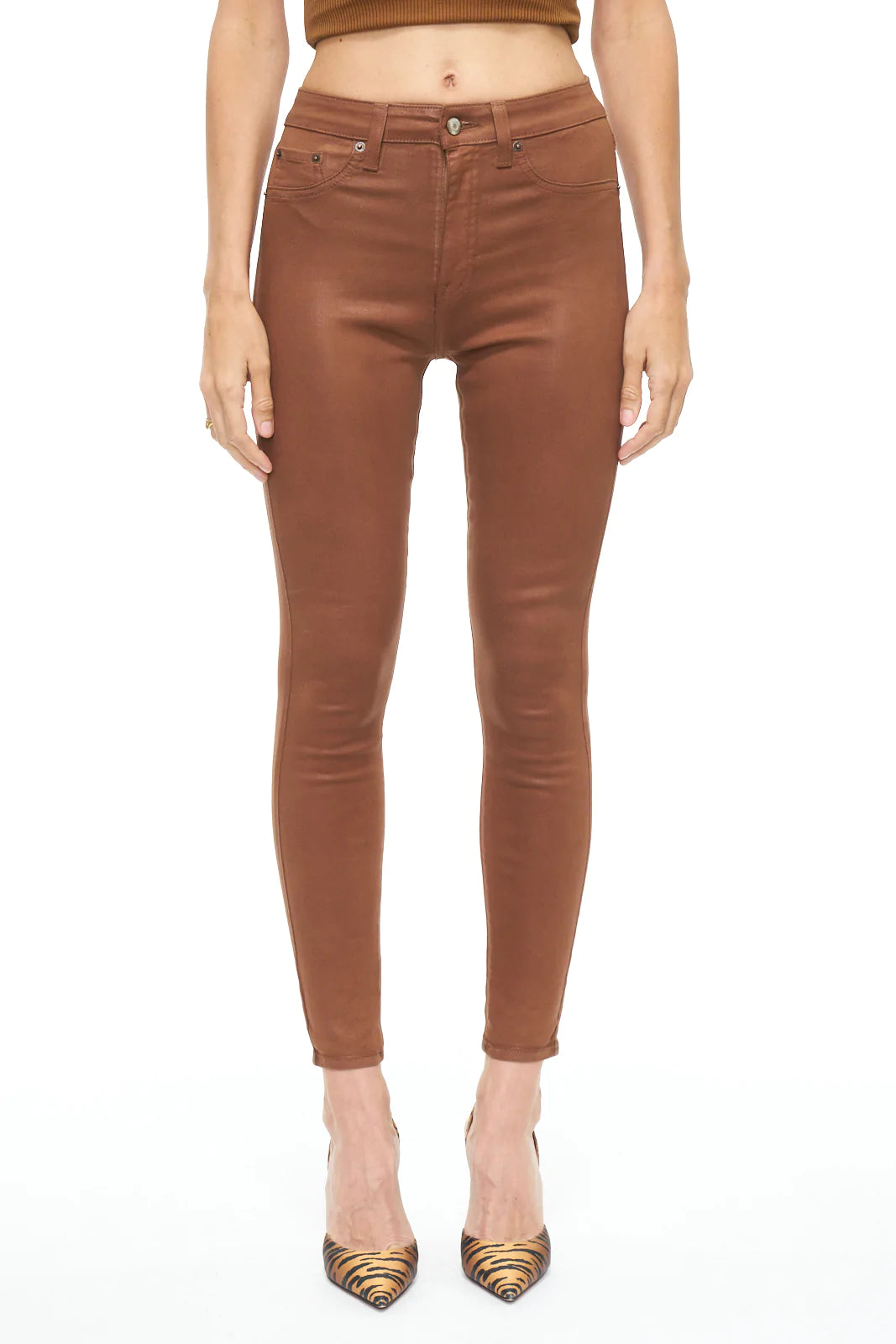 Aline HIgh Rise Skinny- Coated Cognac
