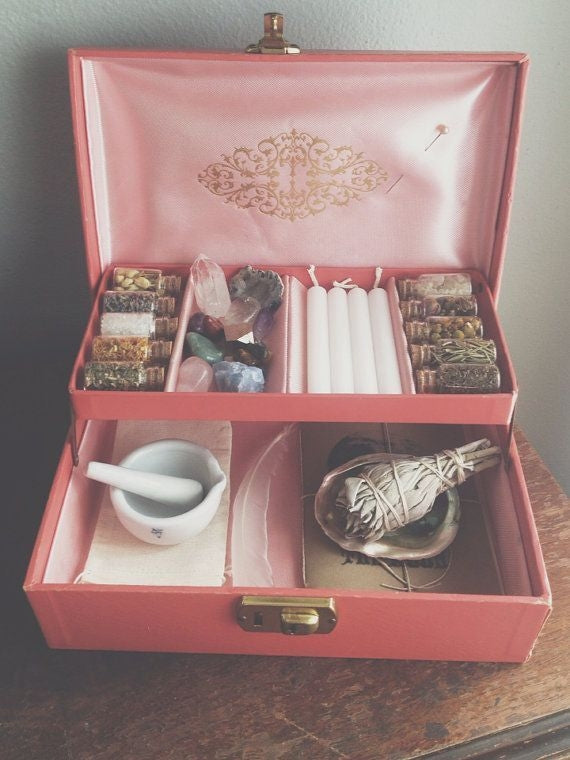 picture of a portable pink witch's altar