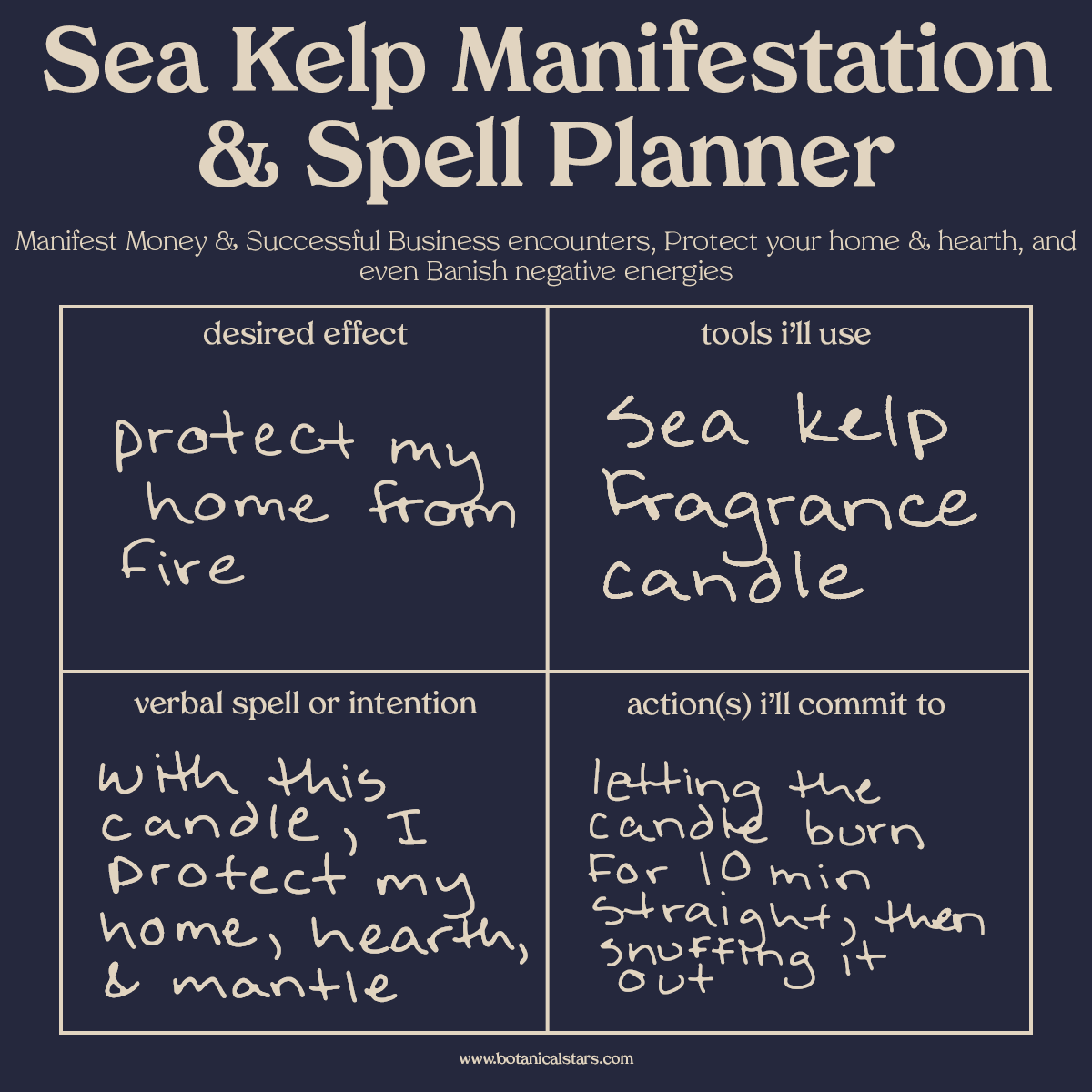 filled out spell planner guide for manifesting and spell casting with sea kelp or bladderwack