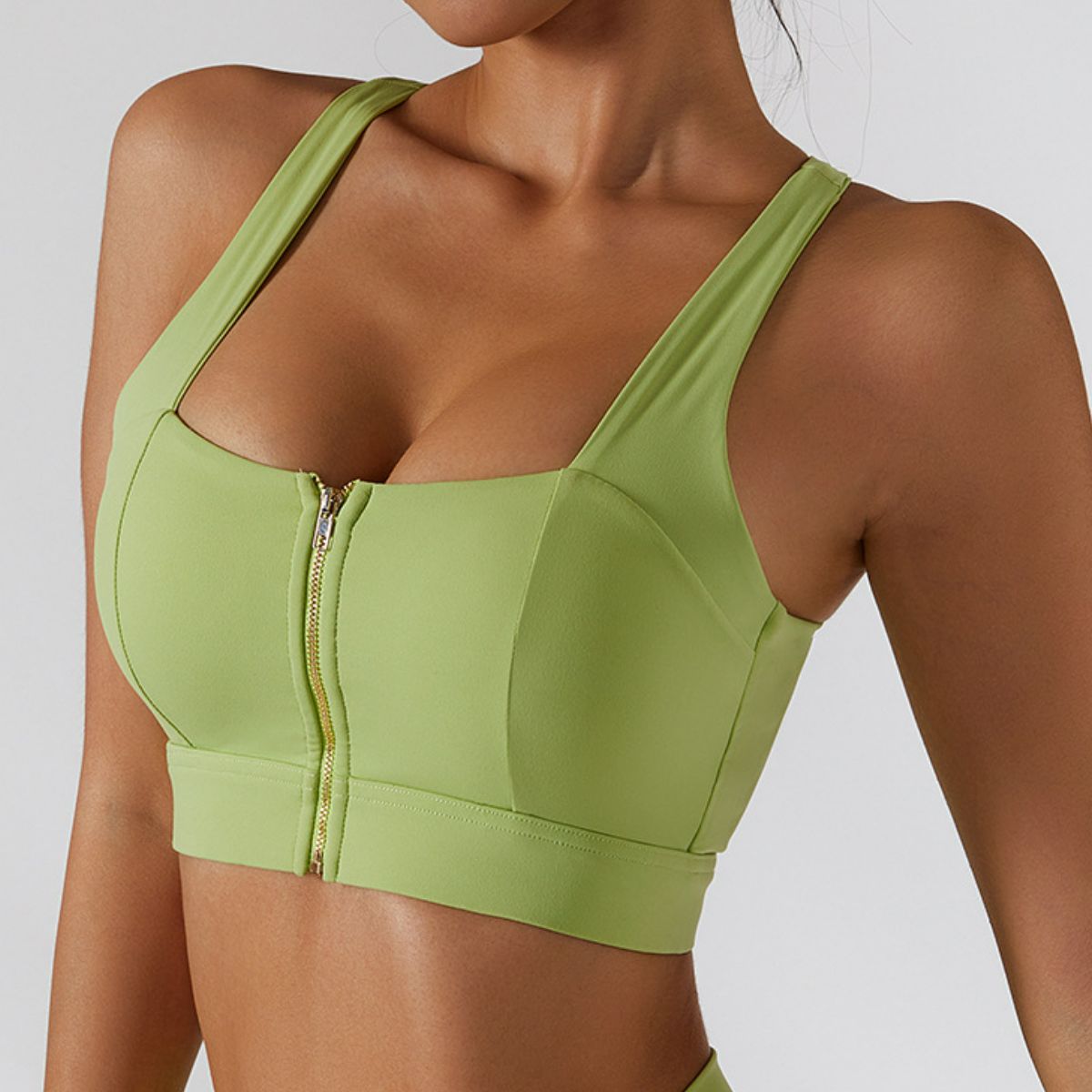 Zip Up Crisscross Back Sports Bra