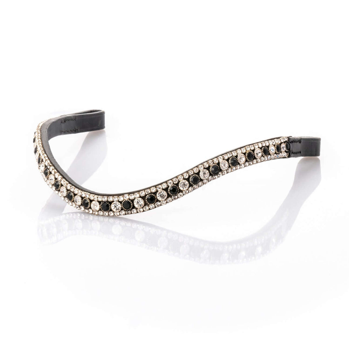 Details about   New 5 row curvy clear and black Crystal leather Brow band Black and brown sale 