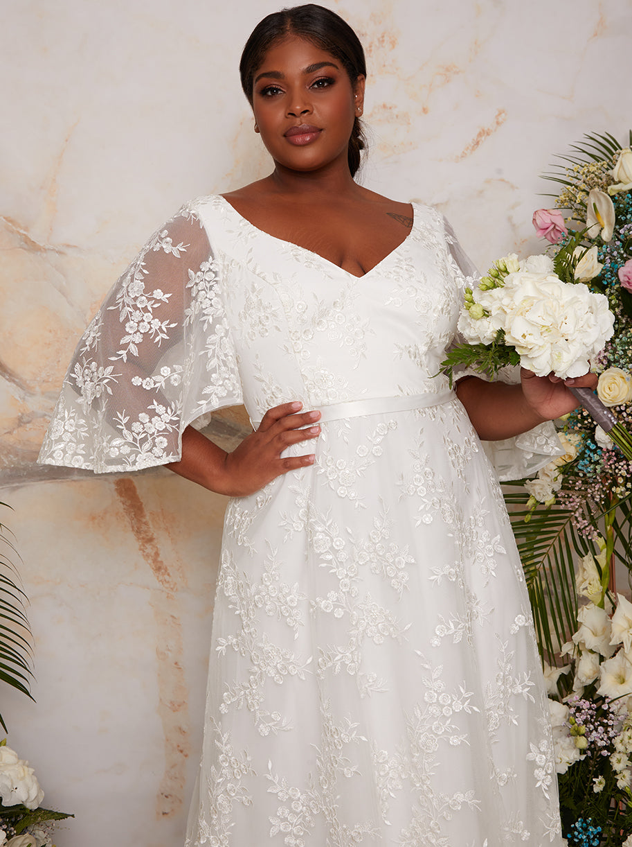 Plus Size Flutter Sleeve Backless Lace Bridal Wedding Dress in – Chi London