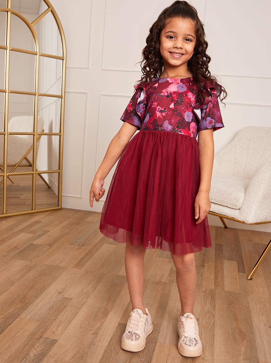 Chi Chi Younger Floral Print Midi Dress in Red, Size 4 Years