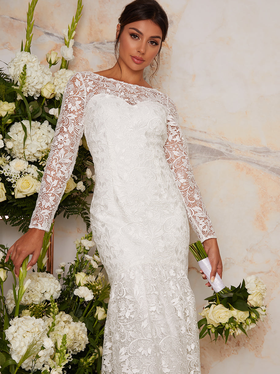 Bridal Sleeve Lace Wedding Dress White – Chi Chi