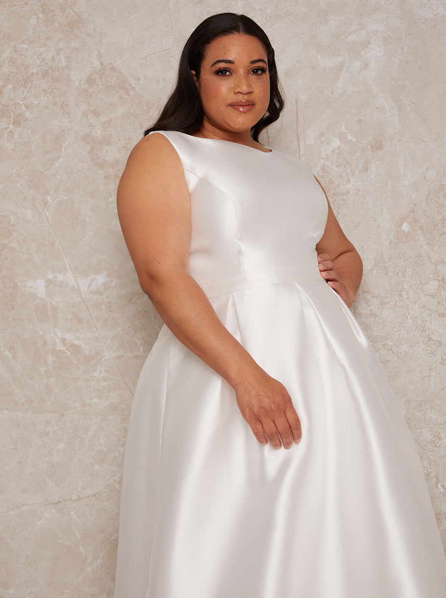 Plus Size Sleeveless Satin Bridal Train White – Chi London
