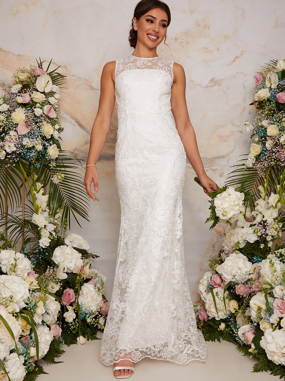 Chi Chi Sleeveless Premium Lace Wedding Dress in White, Size 12