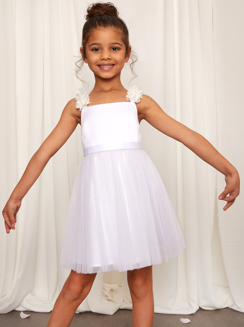 Chi Chi Younger 3D Floral Strap Tulle Midi Dress in White, Size 7 Years