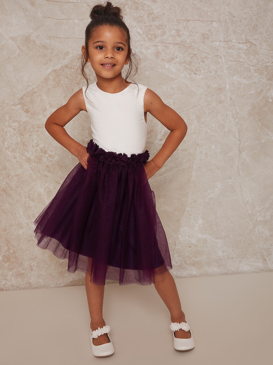 Chi Chi Contrast 3D Floral Tutu Dress in Purple in Red, Size 11 Years