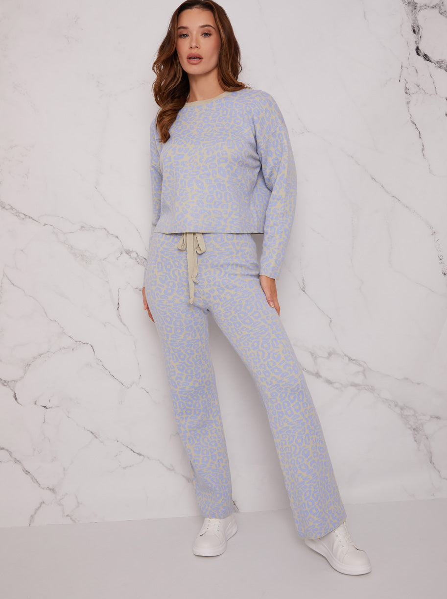 Chi Chi Leopard Print Loungewear Set in Blue, Medium