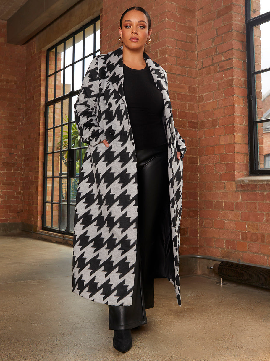 Chi Chi Oversized Dogtooth Coat in Black and White, Size 8