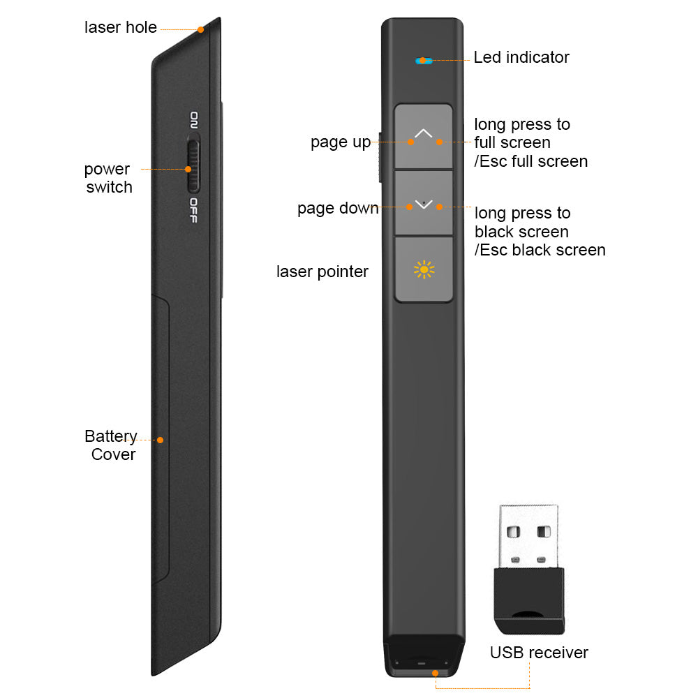 Wireless Presenter Pointer Slide PowerPoint Clicker USB Remote Control Laser Pen