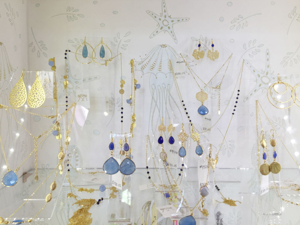 jewellery by Ashiana in gold and blue in the Pink House Mustique