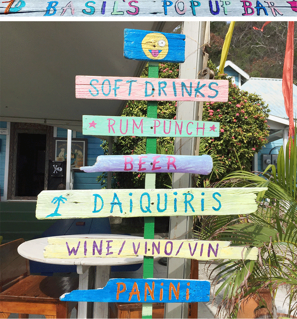 signage in bright colours on mustique