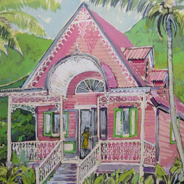 A watercolour of the Pink House