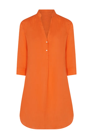 Women's Decima dress in orange pure linen by Lotty B Mustique resortwear
