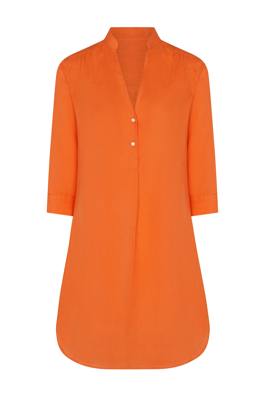 Tropical holiday style women's Decima dress in orange pure linen by Lotty B Mustique resortwear