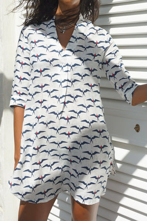 Womens resort vacation dress Frigate Bird navy blue red & white by Lotty B for Pink House Mustique