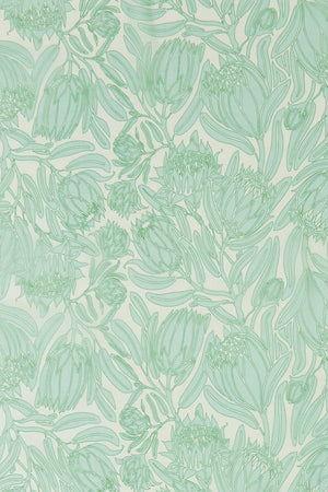 Sage green & white Protea design hand screen printed onto chiffon silk