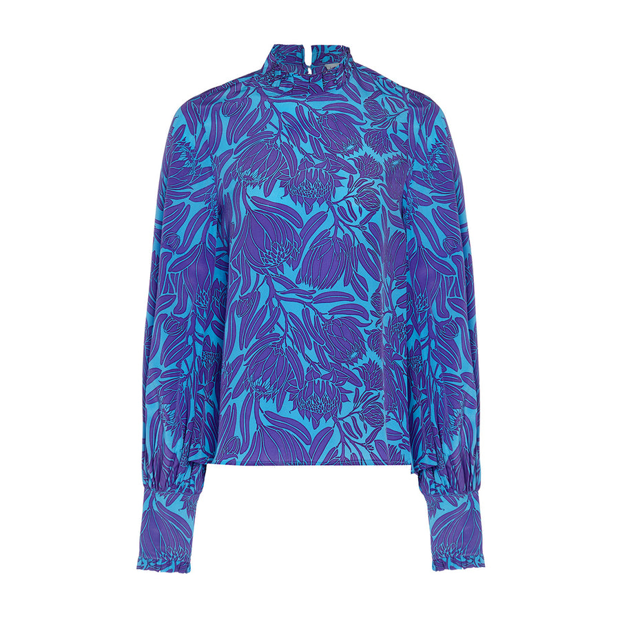 Silk Kelly Blouse: PROTEA - VIOLET / TURQUOISE