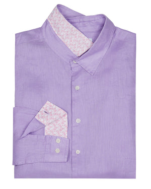 Mens designer Linen Shirt by Lotty B for Pink House Mustique in plain Violet