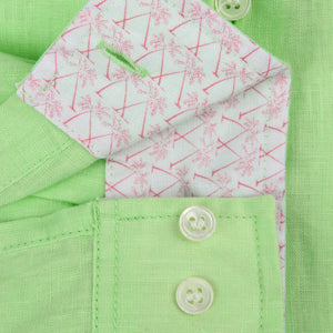 Childrens Linen Shirt: PISTACHIO GREEN contrast cuff & collar detail