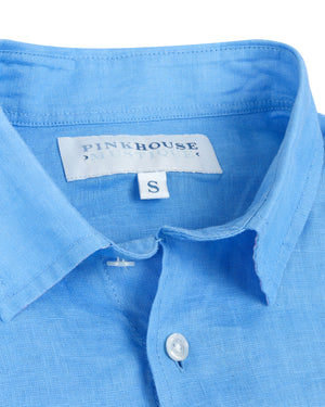 Mens Linen Shirt : FRENCH BLUE collar detail