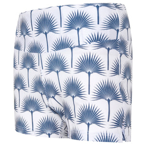 Sports Shorts : FAN PALM NAVY side view designed by Lotty B for Pink House Mustique
