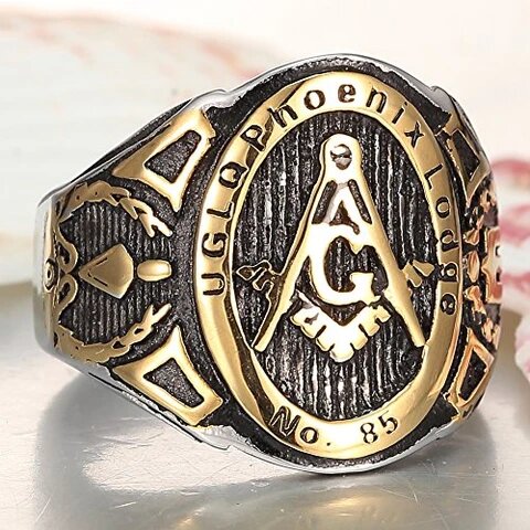 18K Gold Plated Stainless Steel Freemason Ring