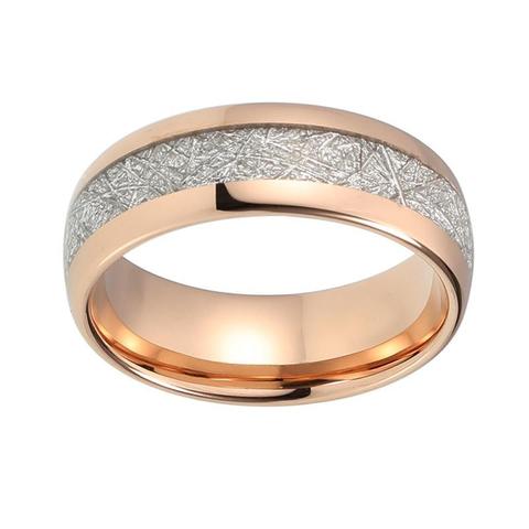Rose Gold Meteorite Inlay Tungsten Carbide Ring