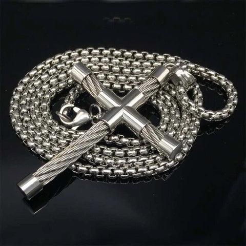 Stainless Steel Wire Cable Cross Necklace