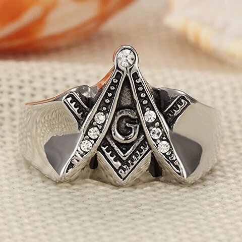 Men's Stainless Steel with Cubic Zirconia Masonic Ring