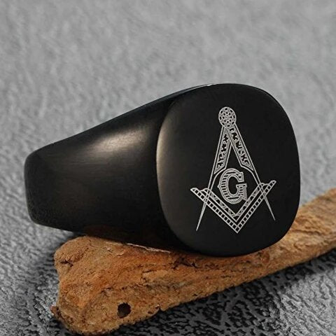 Men's Black Stainless Steel Masonic Ring