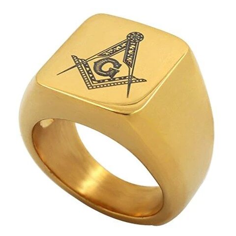 18K Gold Plated Stainless Steel with Engraved Masonic Logo