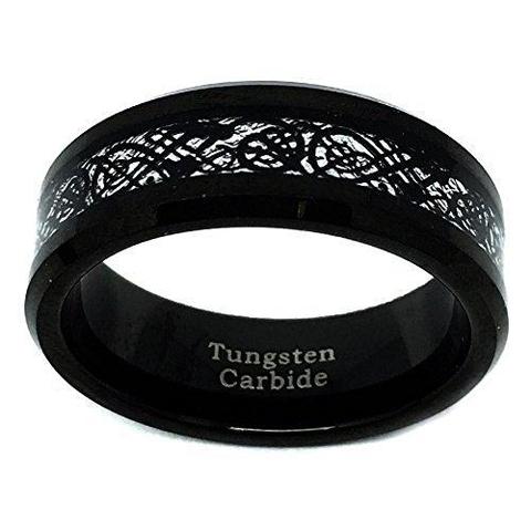 Tungsten Carbide with Black IP Celtic Design over Meteorite Inlay Ring