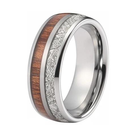  Tungsten with Wood and Meteorite Inlay Wedding Band