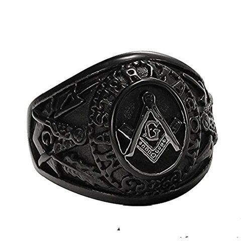 Men's Black Plated Stainless Steel Masonic Vintage 3D Ring