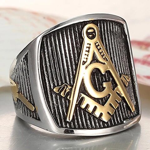 Men's 14k Gold Plated Stainless Steel Masonic Ring