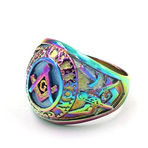 Men's Stainless Steel Multicolor Masonic Ring
