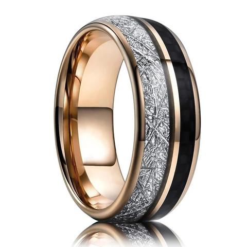 Rose Gold Tungsten Carbon Fiber Meteorite Wedding Band