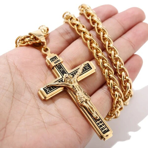 Catholic Jesus Christ Crucifix Stainless Steel Pendant Necklace