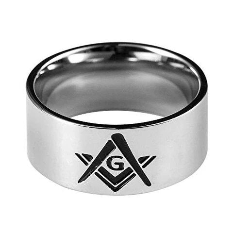 Men’s Silver Plated Stainless Steel Masonic Ring