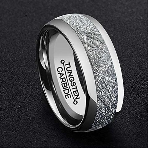 Silver Plated Tungsten Carbide Vintage Meteorite Pattern Ring